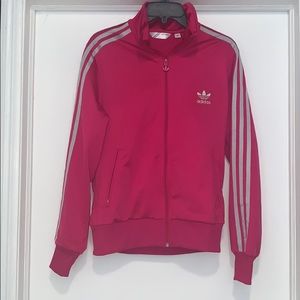 Fuscia Adidas track jacket- size L- fits like M